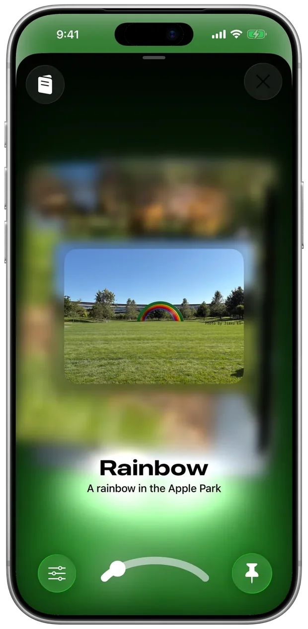 Previewing the Rainbow card while gliding
