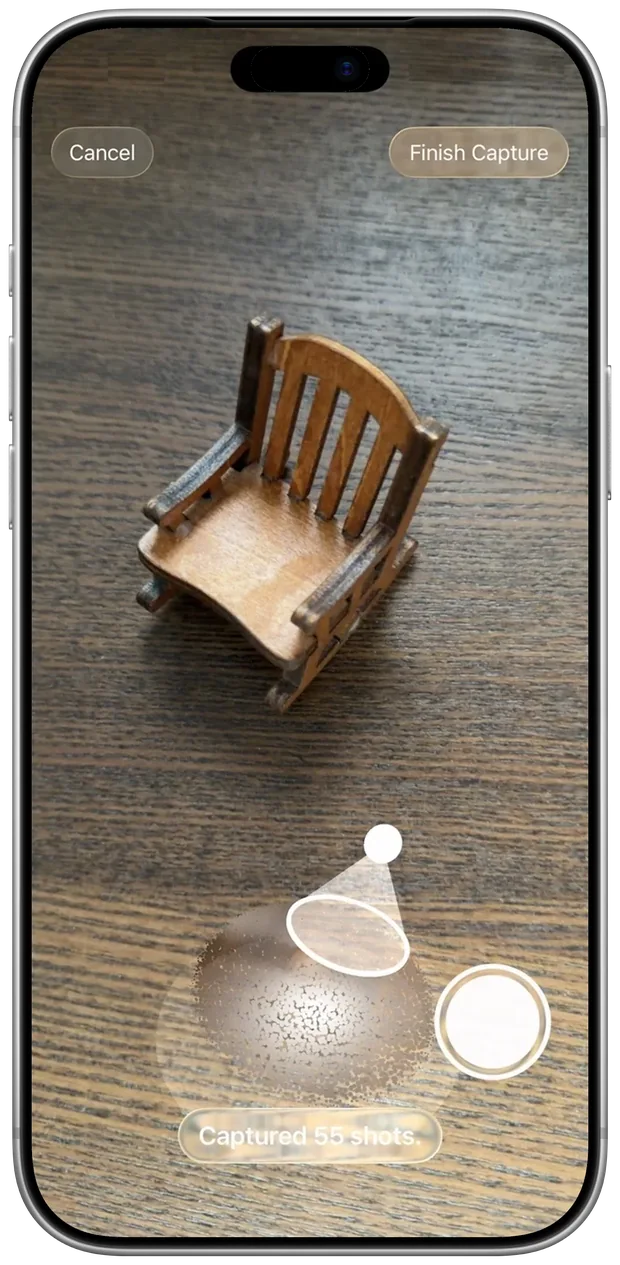 Capturing a small wooden chair with the iPhone camera