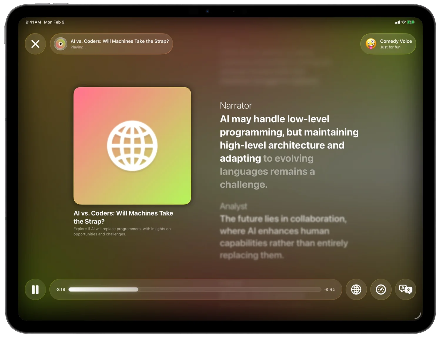 The player showing the narrator speaking