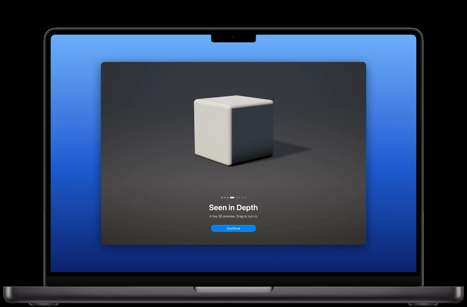 The scene page playing on a MacBook Pro